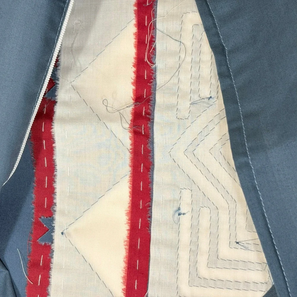 Handcrafted Reverse Applique Square Pillow Cover 16x16 Boho Star Diamond Hmong